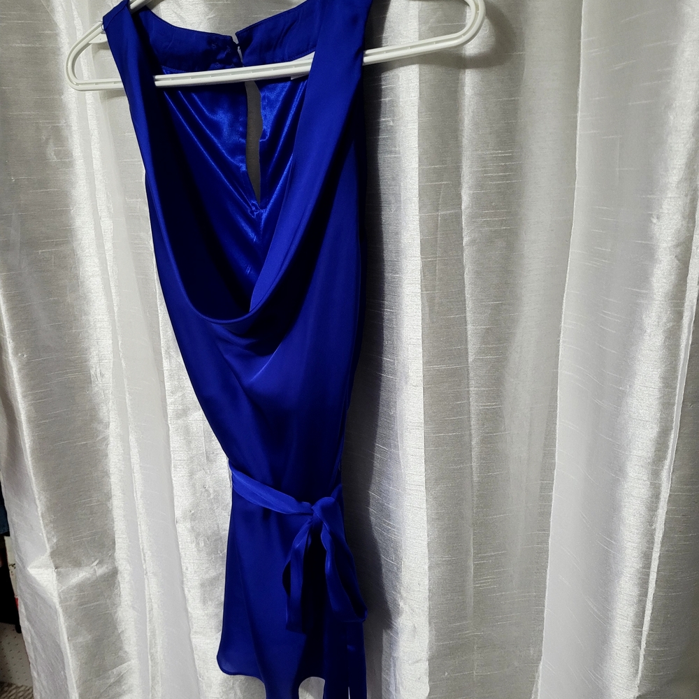 Suzy Shier Royal Blue Satin Cowl Neck Top